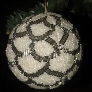 Ornament,Handmade Beaded White & Silver